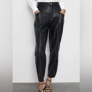 ZARA Black Faux Leather High Rise 80s Corsy Pants